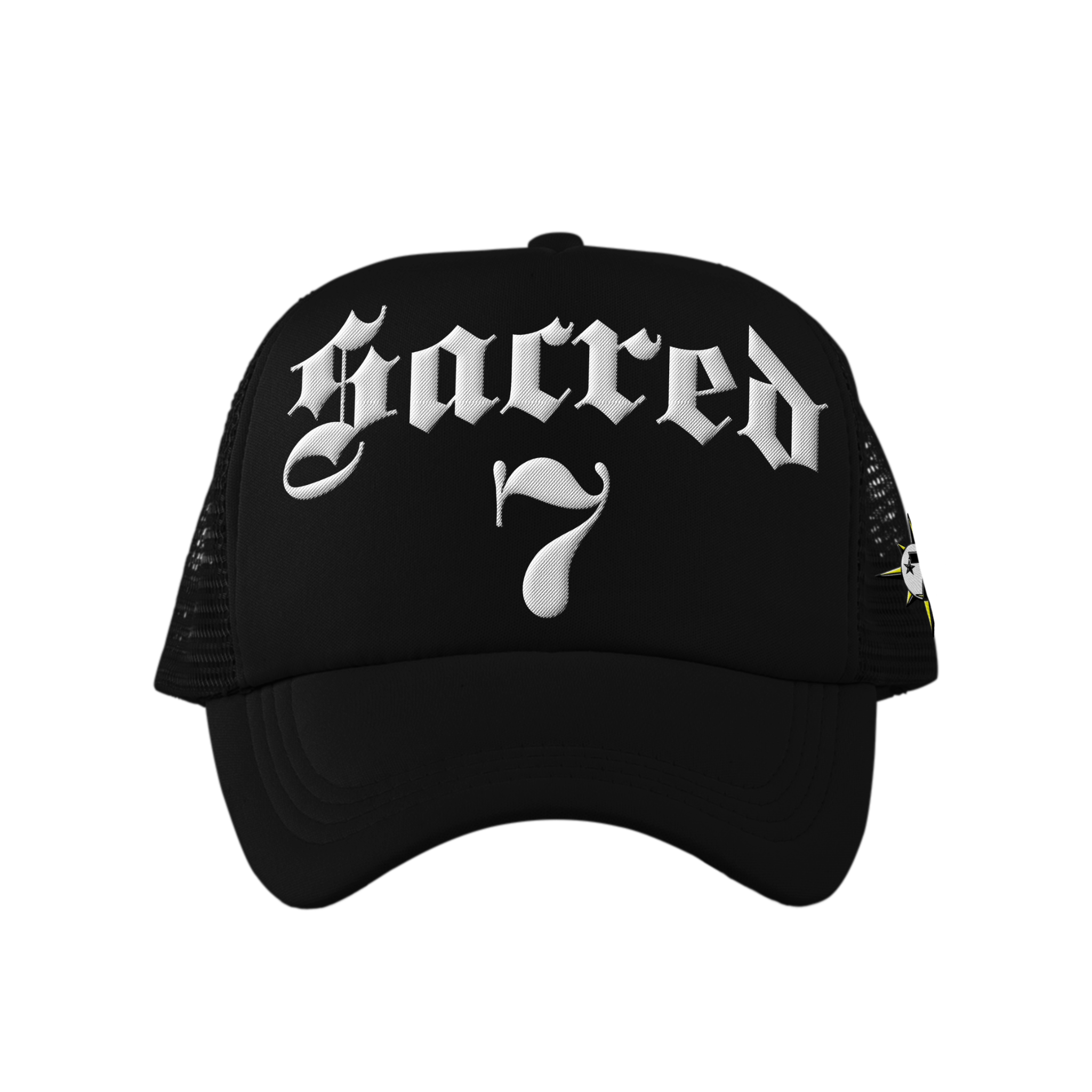 Sacred 7 Embroidered Trucker - Black & White