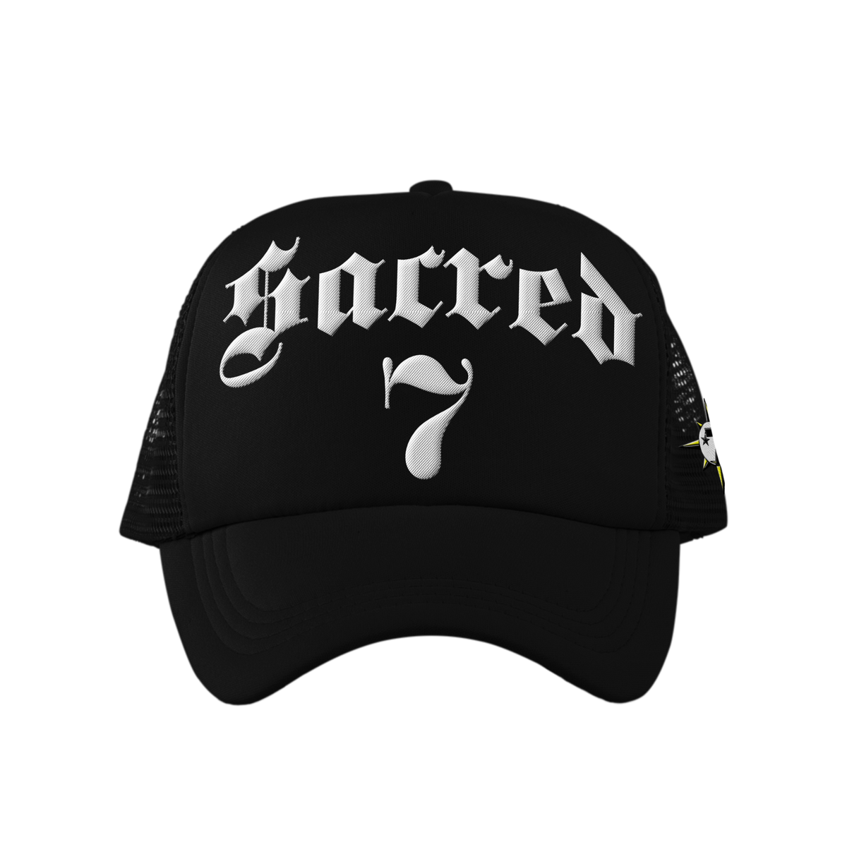 Sacred 7 Embroidered Trucker - Black & White