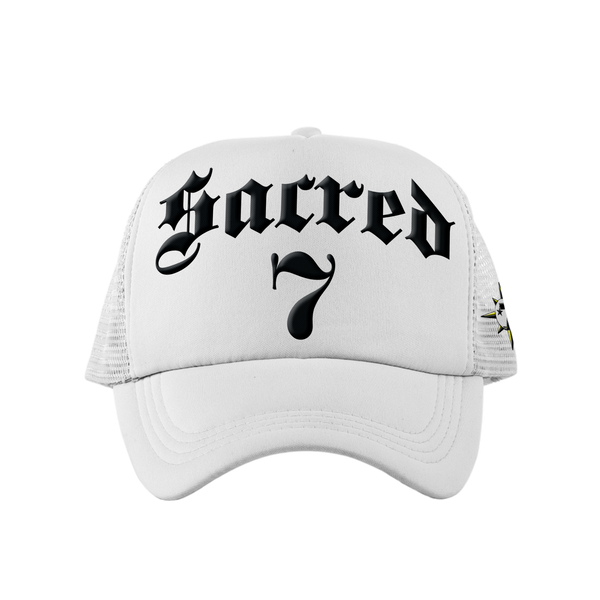 Sacred 7 Embroidered Trucker - White & Black
