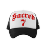 Sacred 7 Embroidered Trucker - Black & White W/ Red