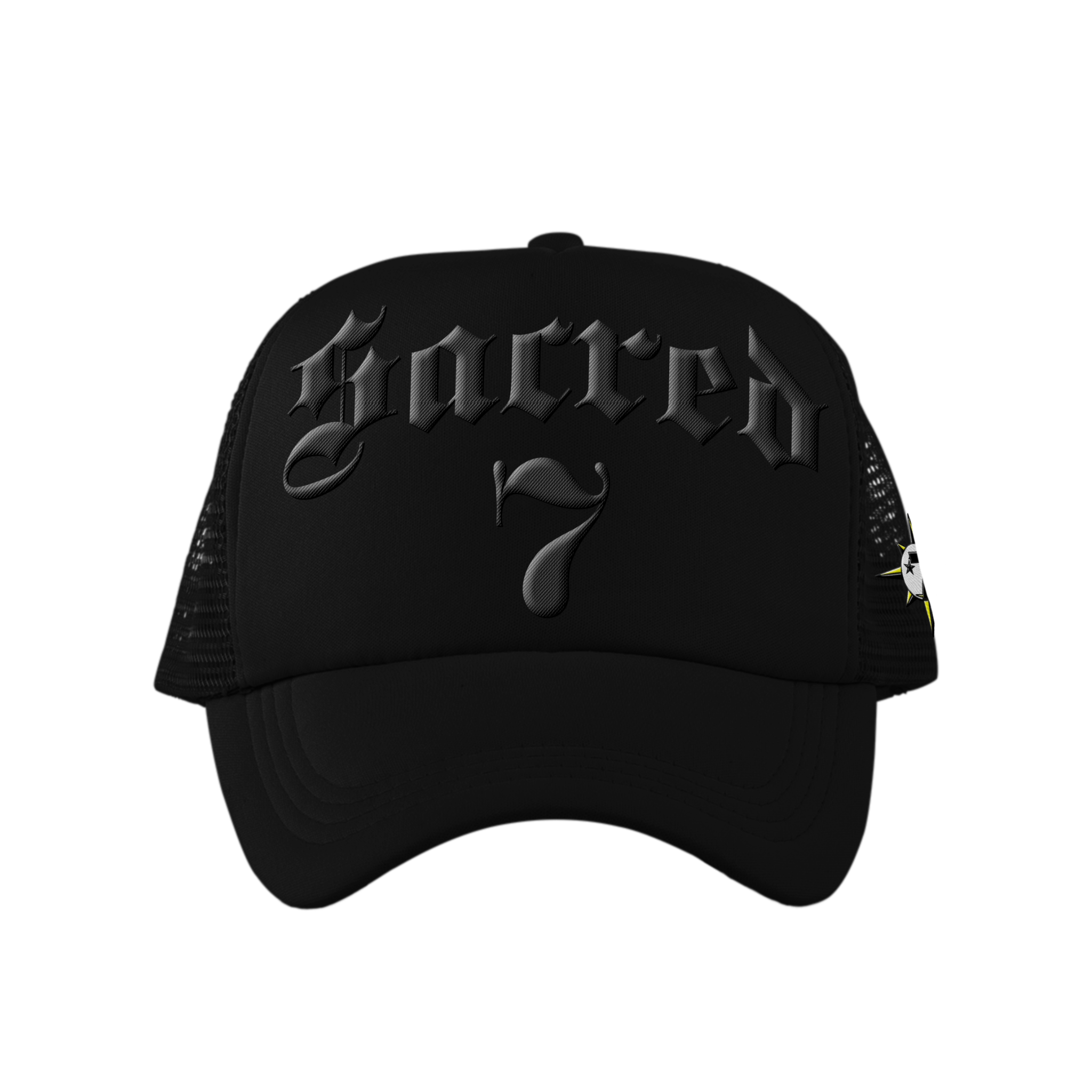 Sacred 7 Embroidered Trucker - Black On Black