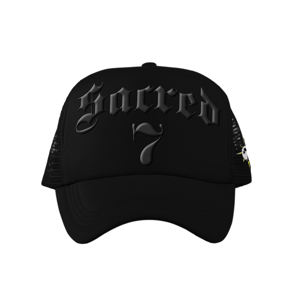 Sacred 7 Embroidered Trucker - Black On Black